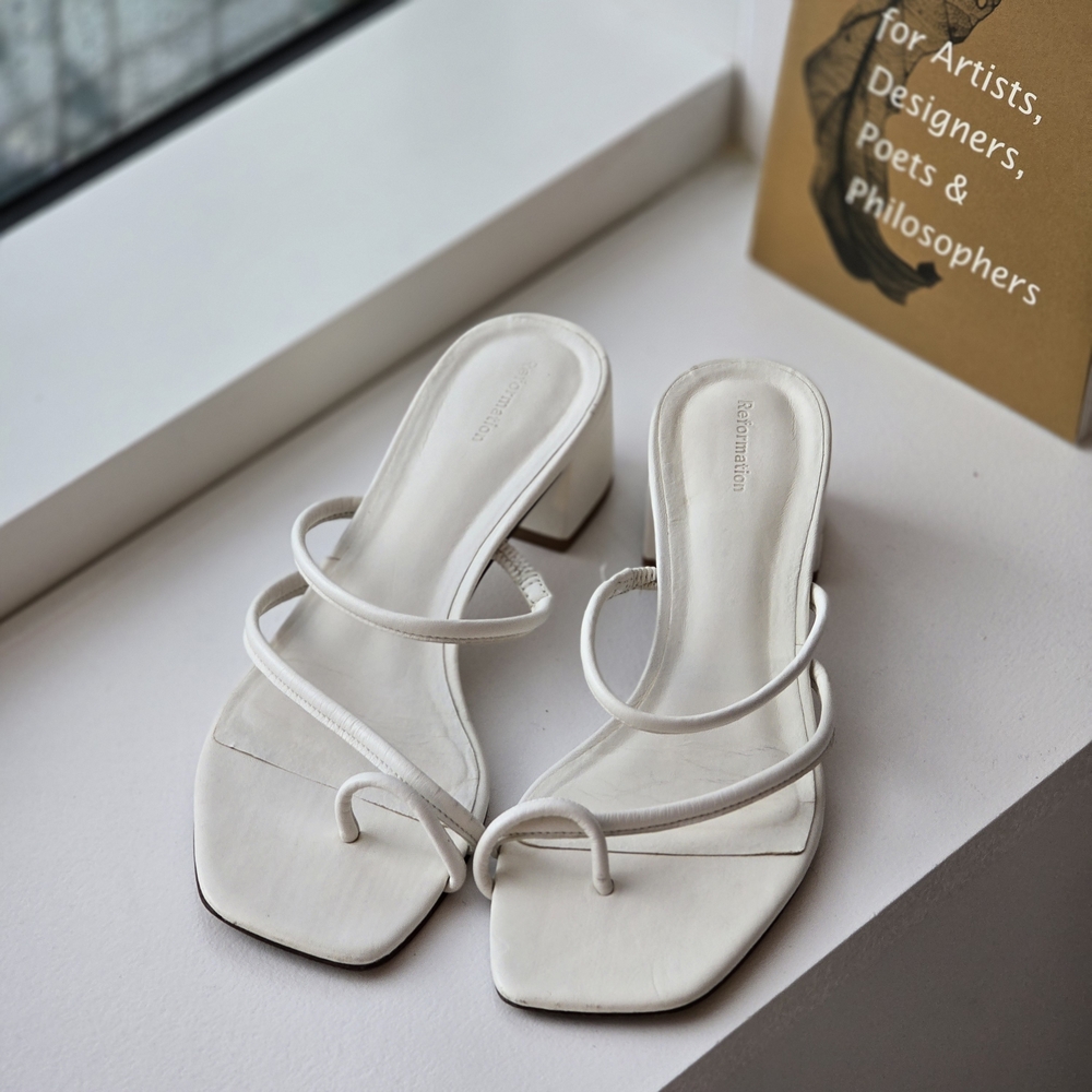 Reformation White Strappy Block Heels